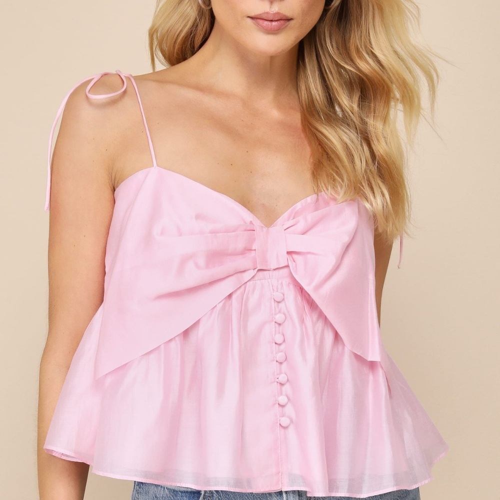 Lulus NWT Ideal Cuteness Pink Bow-Front Tie-Strap Cropped Top Women’s Small VDay